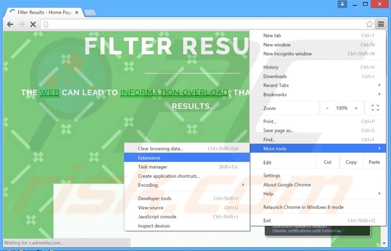 Rimuovere Filter Results adware da Google Chrome step 1
