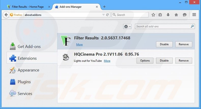 Rimuovere Filter Results adware da Mozilla Firefox step 2