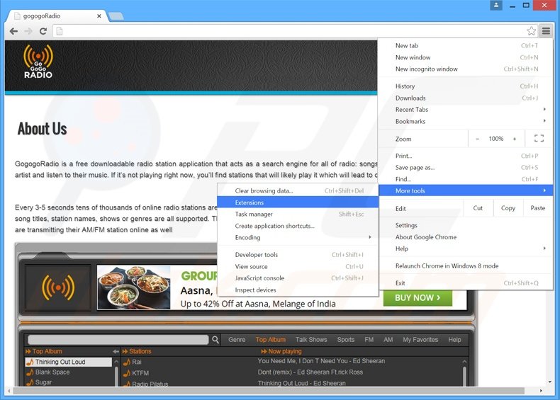 Rimuovere GoGoGoRadio adware da  Google Chrome step 1