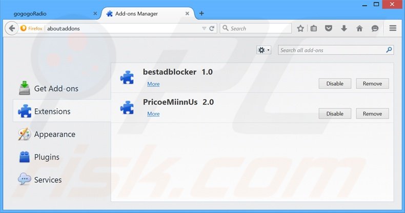 Rimuovere GoGoGoRadio adware da  Mozilla Firefox step 2