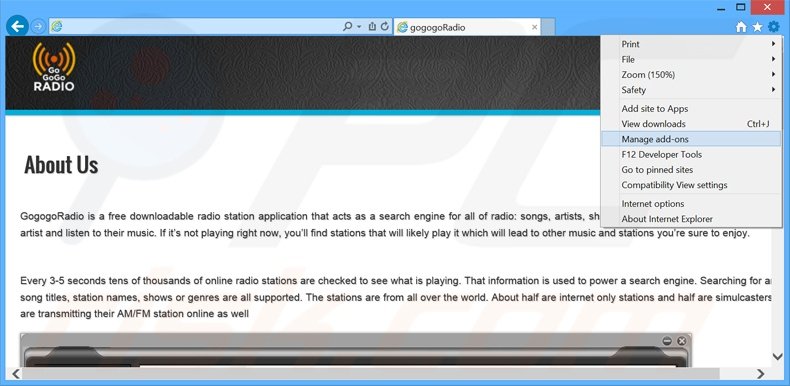 Rimuovere GoGoGoRadio adware da  Internet Explorer step 1