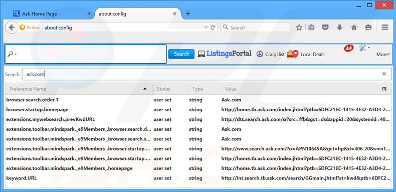 Cambia il tuo motore di ricerca predefinito home.tb.ask.com da Mozilla Firefox