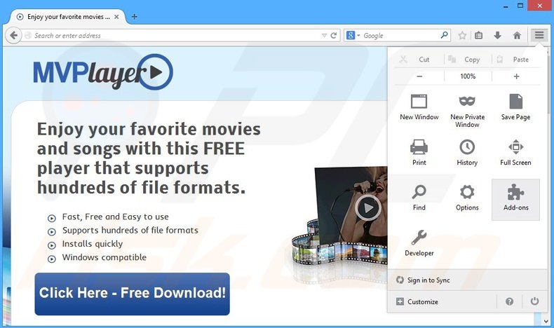 Rimuovere MVPlayer adware da Mozilla Firefox step 1