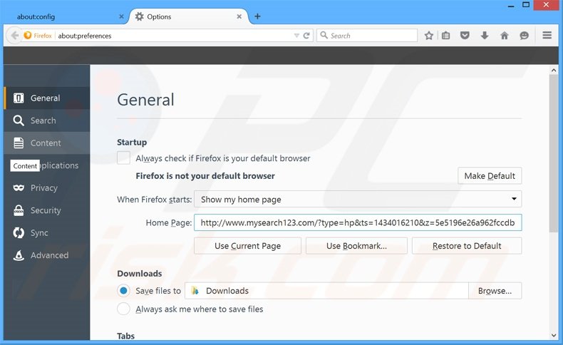 Cambia la tua homepage mysearch123.com da Mozilla Firefox