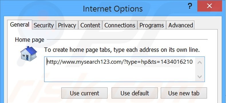 Cambia la tua homepage mysearch123.com da Internet Explorer 