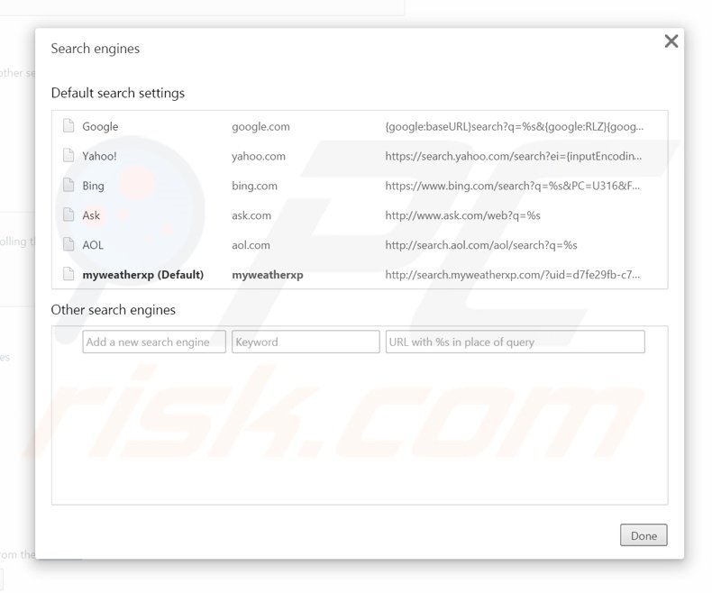 Cambiare il motore di ricerca predefinito search.myweatherxp.com da Google Chrome 