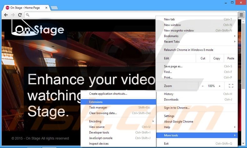Rimuovere On Stage adware da Google Chrome step 1