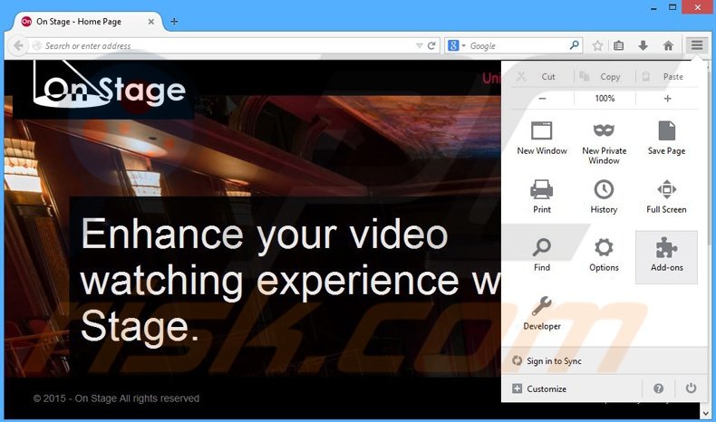 Rimuovere On Stage adware da Mozilla Firefox step 1