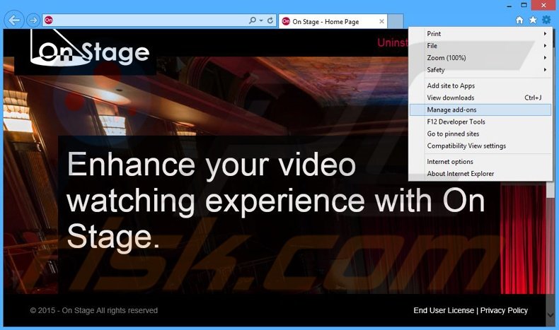 Rimuovere On Stage adware da Internet Explorer step 1