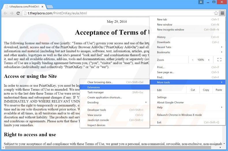 Rimuovere PrintOnKey adware da  Google Chrome step 1