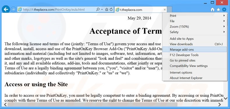 Rimuovere PrintOnKey adware da  Internet Explorer step 1