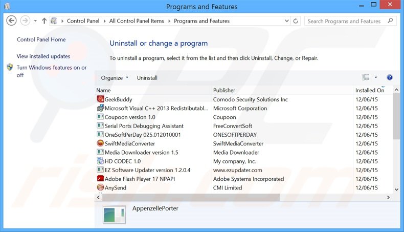 Disinstallare PrintOnKey attraverso il pannello di controllo.
