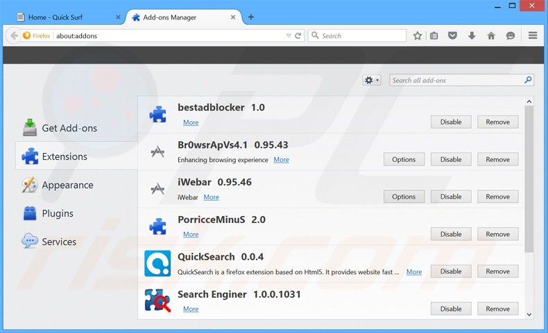 Rimuovere QS adware da  Mozilla Firefox step 2
