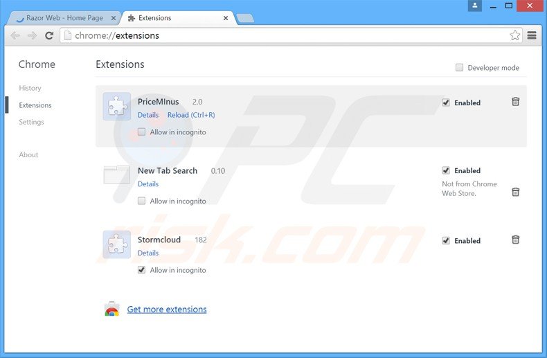 Rimuovere Razor Web adware da Google Chrome step 2