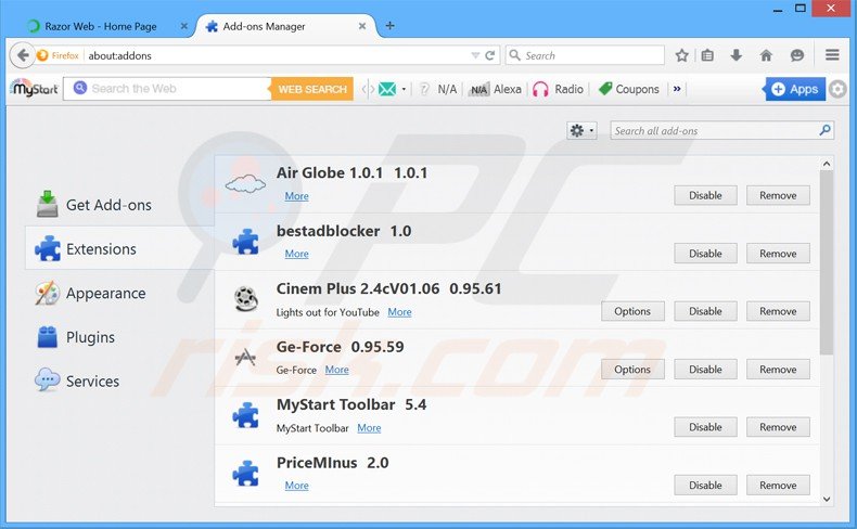 Rimuovere Razor Web adware da Mozilla Firefox step 2