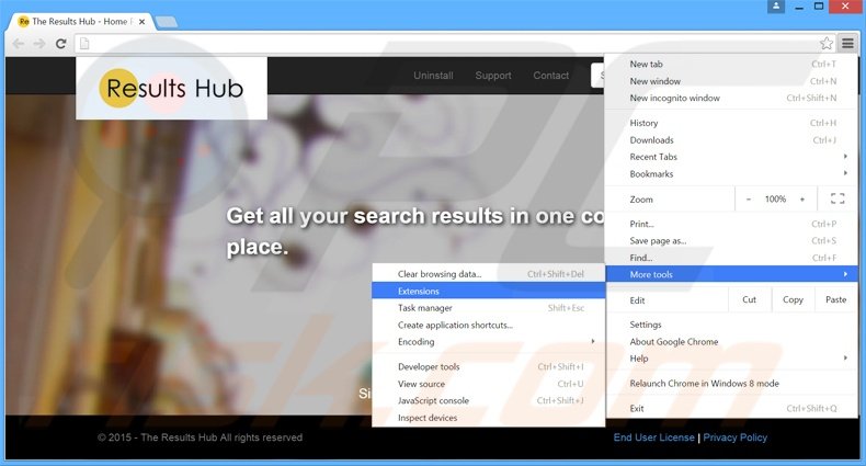 Rimuovere The Results Hub adware da Google Chrome step 1