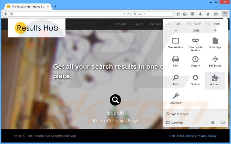 Rimuovere The Results Hub adware da Mozilla Firefox step 1