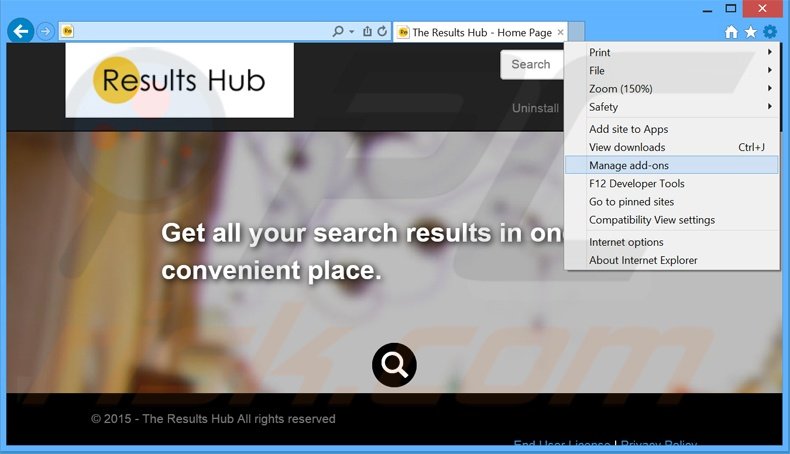 Rimuovere The Results Hub adware da Internet Explorer step 1