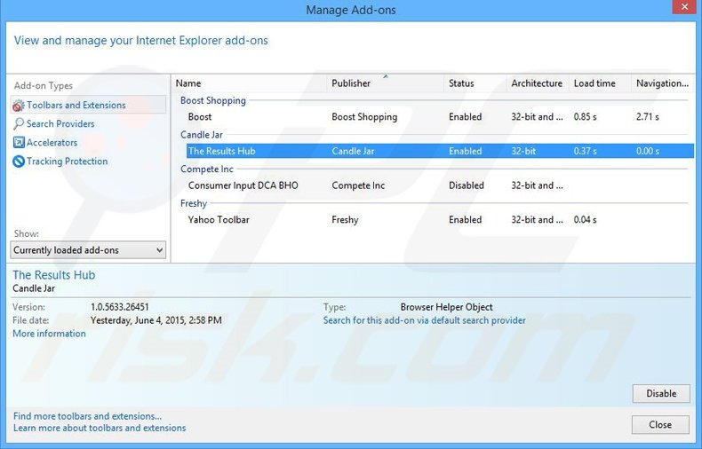 Rimuovere The Results Hub adware da Internet Explorer step 2