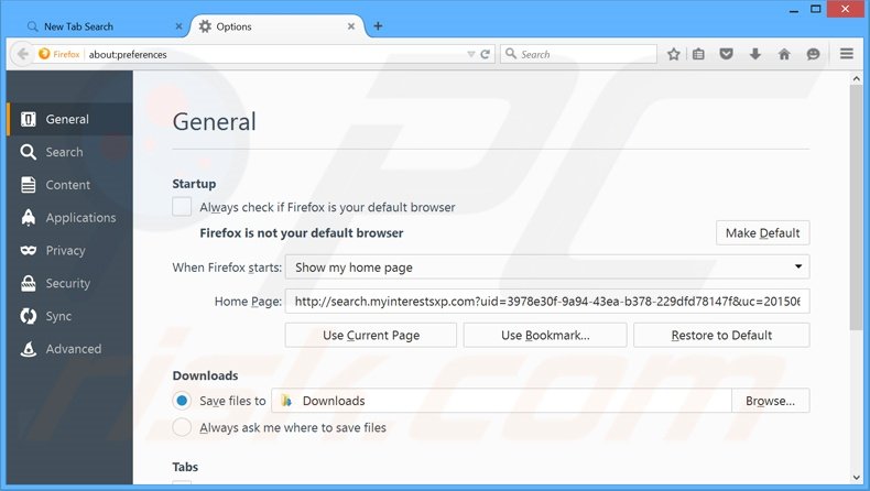 Cambia la tua homepage search.myinterestsxp.com da Mozilla Firefox