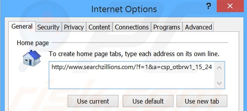 Cambia la tua homepage searchzillions.com da Internet Explorer