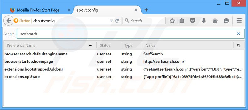 Cambia il tuo motore di ricerca predefinito serfsearch.com da Mozilla Firefox