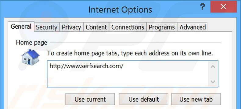 Cambia la tua homepage serfsearch.com in Internet Explorer