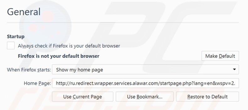 Cambia la tua homepage start.alawar.com da Mozilla Firefox