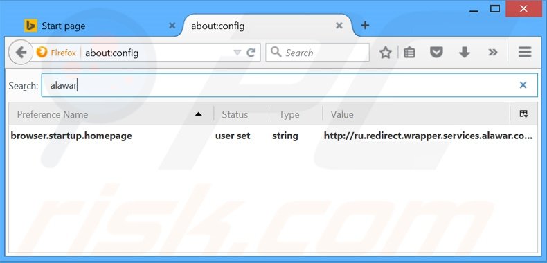 Cambia il tuo motore di ricerca predefinito start.alawar.com da Mozilla Firefox 