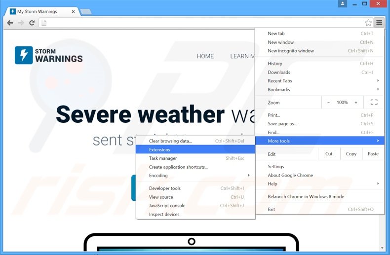 Rimuovere Storm Warnings adware da Google Chrome step 1