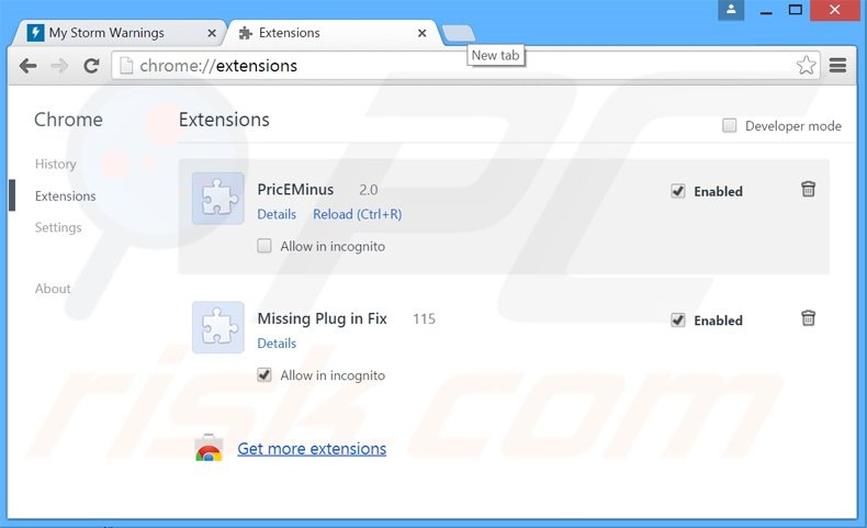 Rimuovere Storm Warnings adware da Google Chrome step 2