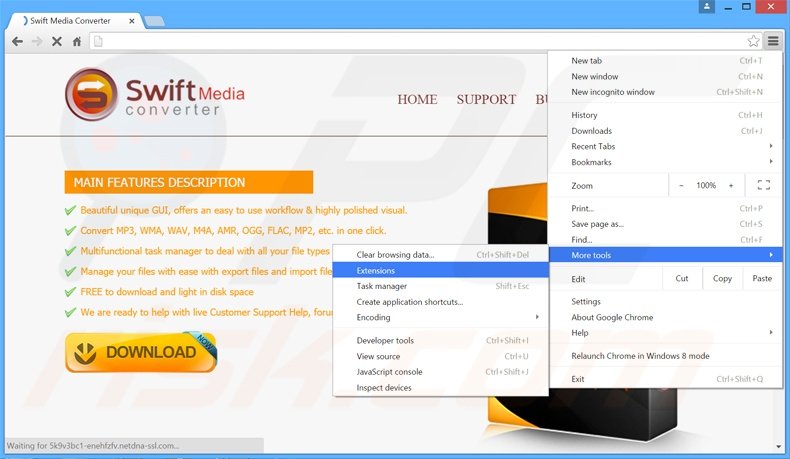 Rimuovere Swift Media Converter adware da Google Chrome step 1