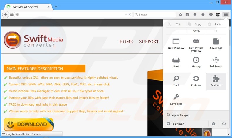 Rimuovere Swift Media Converter adware da Mozilla Firefox step 1
