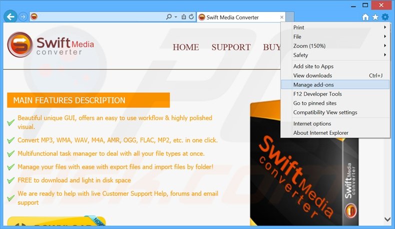 Rimuovere Swift Media Converter adware da Internet Explorer step 1
