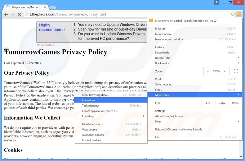 Rimuovere TomorrowGames adware da Google Chrome step 1
