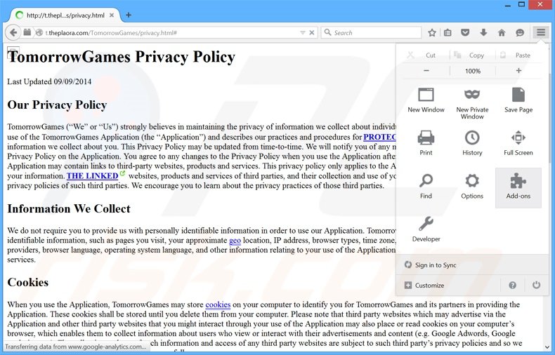 Rimuovere TomorrowGames adware da Mozilla Firefox step 1