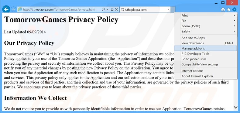 Rimuovere TomorrowGames adware da Internet Explorer step 1