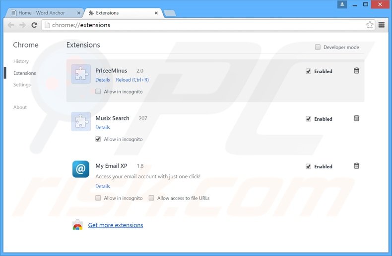 Rimuovere WordAnchor adware da Google Chrome step 2