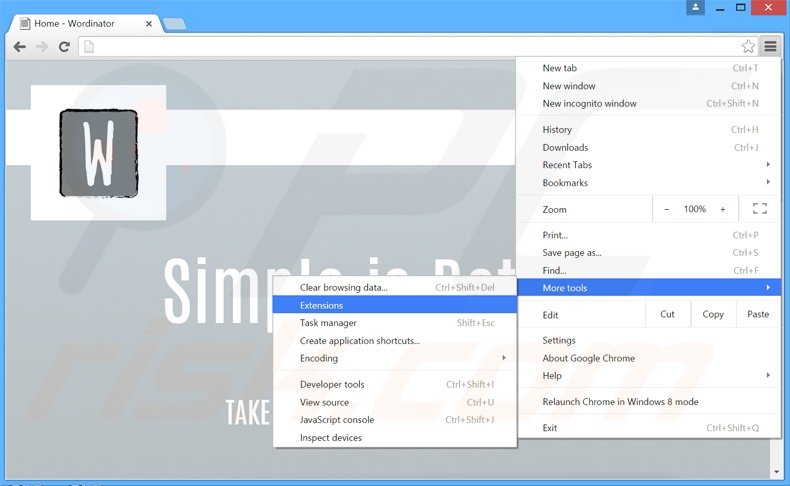 Rimuovere Wordinator adware da Google Chrome step 1