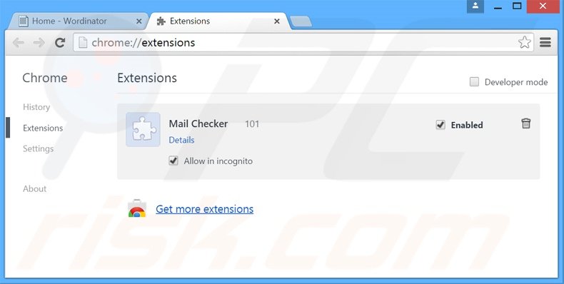Rimuovere Wordinator adware da Google Chrome step 2