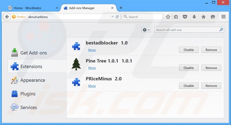 Rimuovere Wordinator adware da Mozilla Firefox step 2