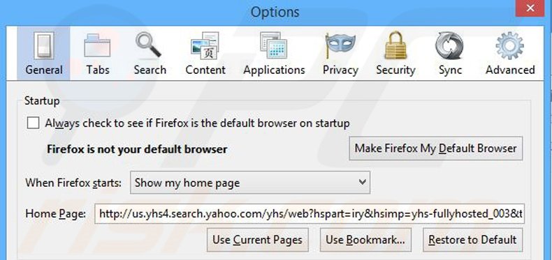 Cambia la tua homepage yhs4.search.yahoo.com da Mozilla Firefox