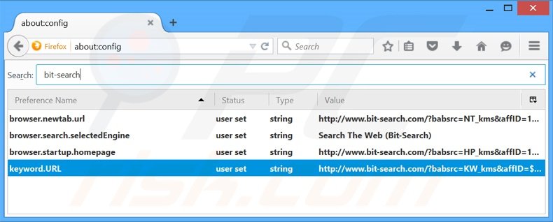 Cambia il tuo motore di ricerca predefinito bit-search.com in Mozilla Firefox