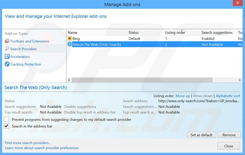 Cambia il motore di ricerca predefinito bit-search.com in Internet Explorer 