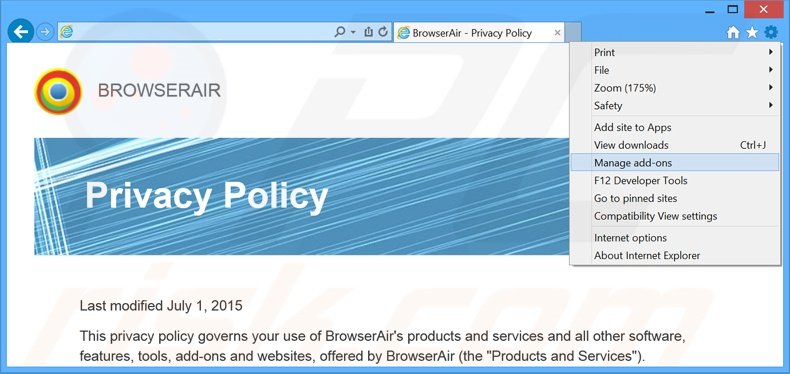 Rimuovere BrowserAir adware da Internet Explorer step 1