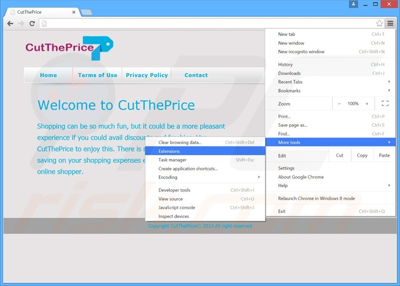 Rimuovere CutThePrice adware da Google Chrome step 1