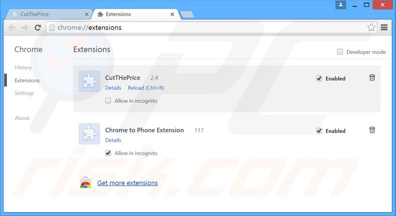 Rimuovere CutThePrice adware da Google Chrome step 2