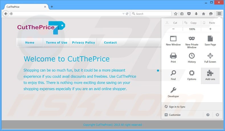 Rimuovere CutThePrice adware da Mozilla Firefox step 1