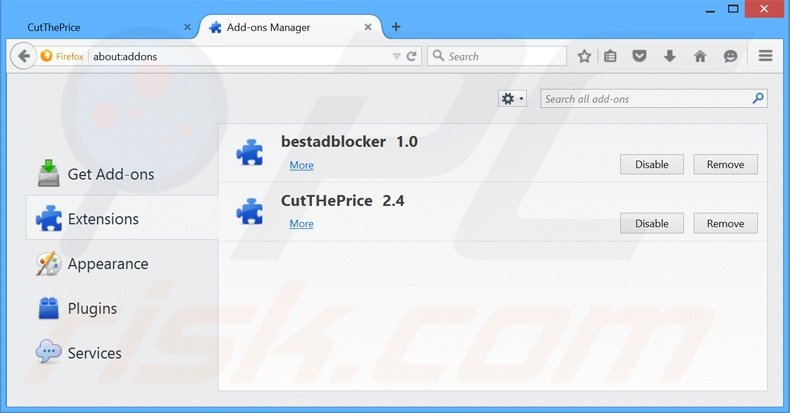 Rimuovere CutThePrice adware da Mozilla Firefox step 2