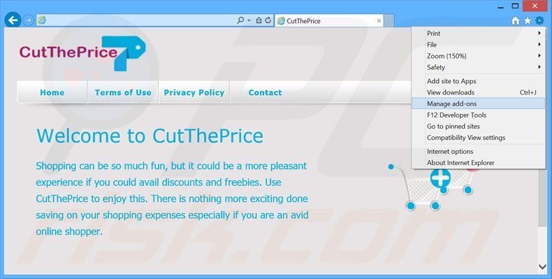 Rimuovere CutThePrice adware da Internet Explorer step 1